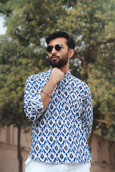 White and Blue Short Kurta