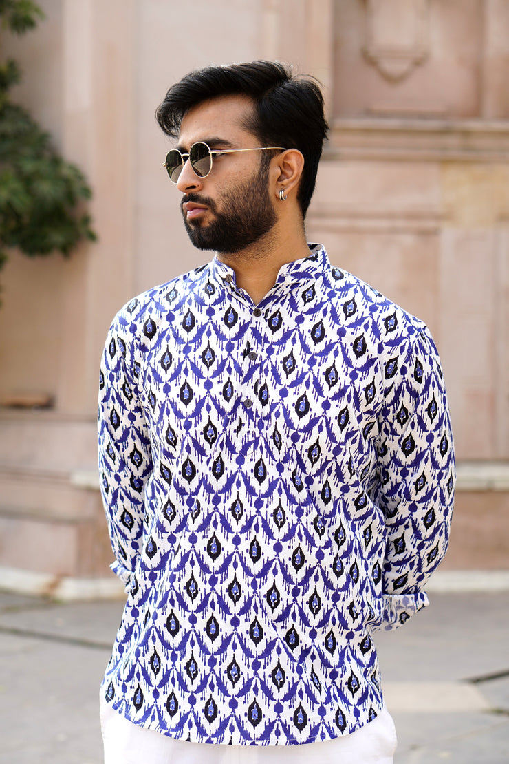 White and Blue Short Kurta