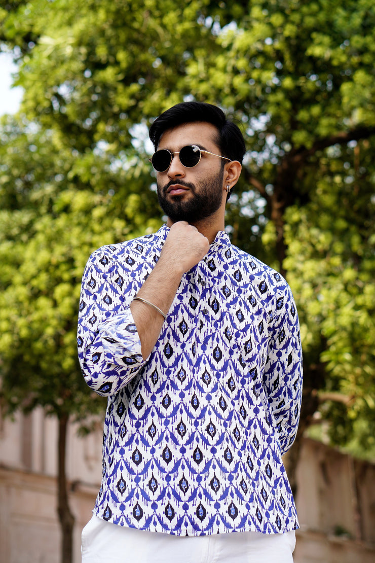 White and Blue Short Kurta