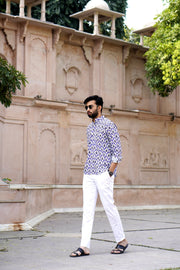 White and Blue Short Kurta