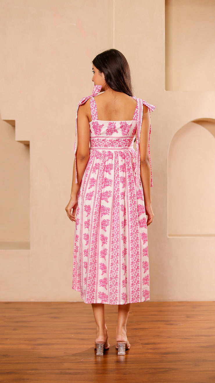 Shoulder Tie Up – Pink White Floral Dress