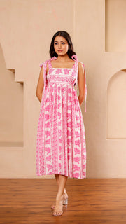 Shoulder Tie Up – Pink White Floral Dress