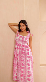 Shoulder Tie Up – Pink White Floral Dress