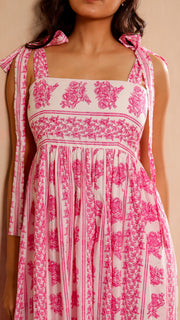 Shoulder Tie Up – Pink White Floral Dress