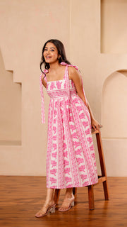 Shoulder Tie Up – Pink White Floral Dress