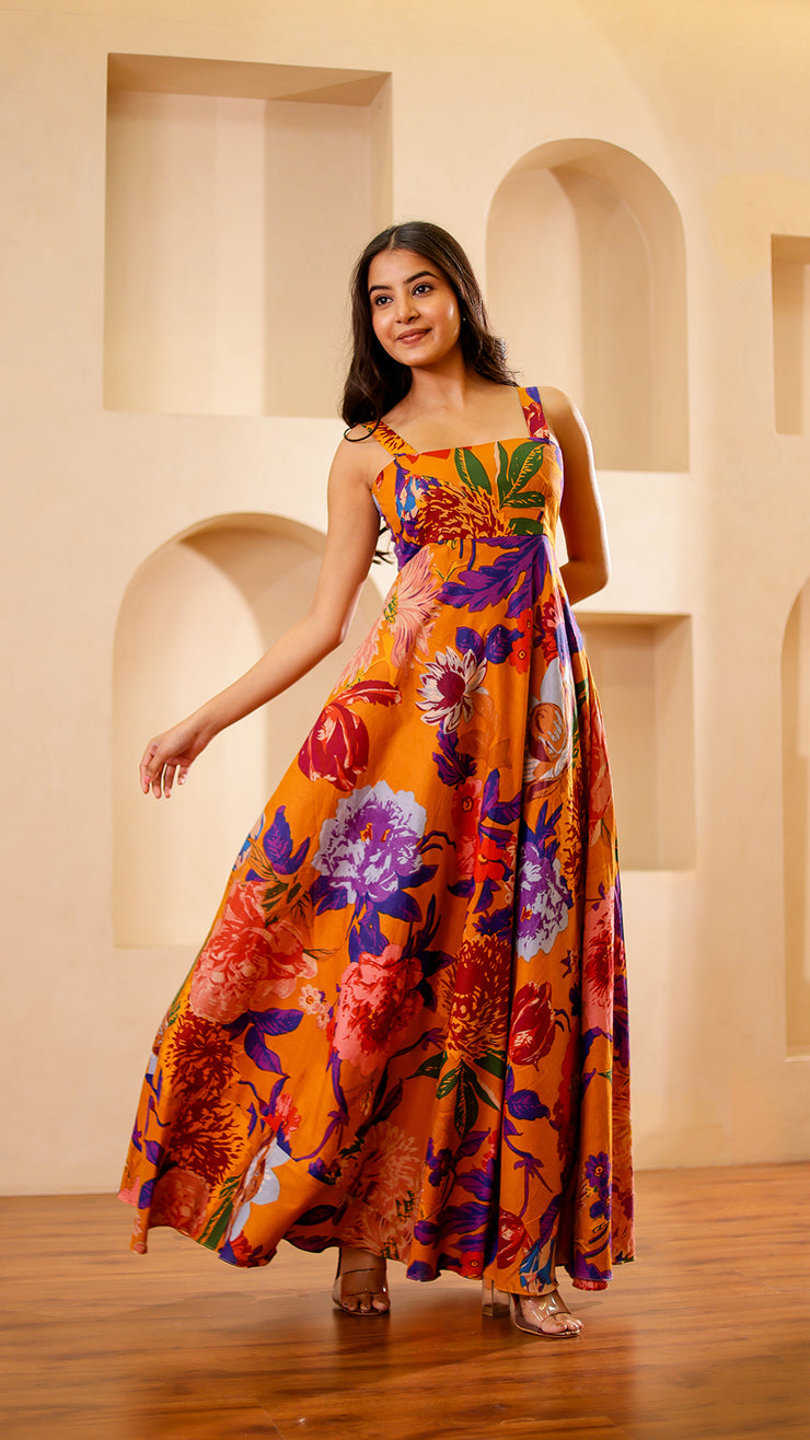 Mustard Floral Maxi Dress