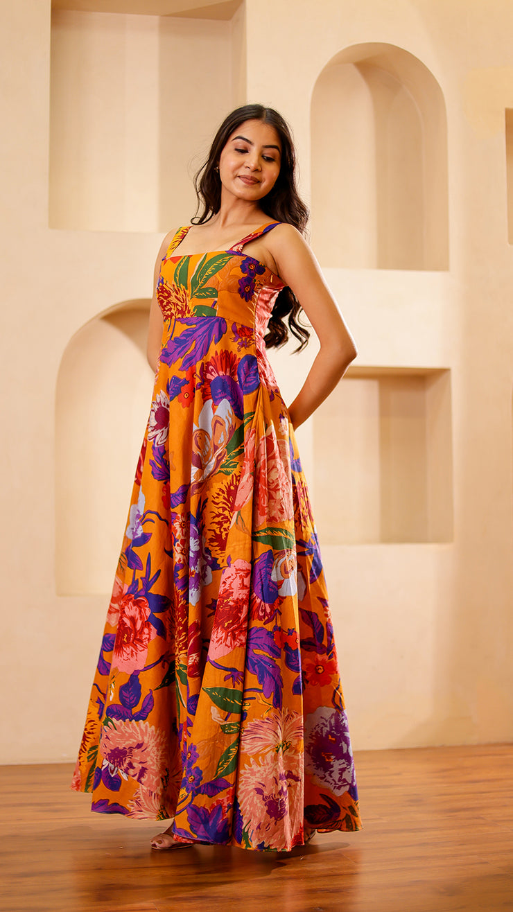 Mustard Floral Maxi Dress