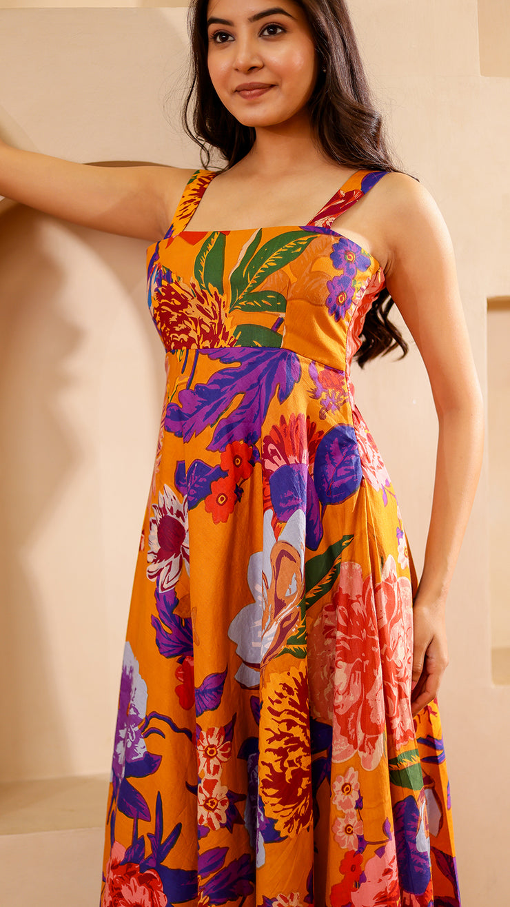Mustard Floral Maxi Dress