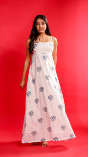 Whit & Blue Palm Tree Maxi Dress