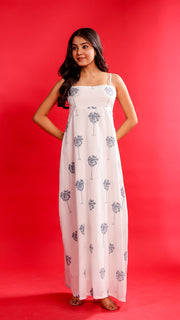 Whit & Blue Palm Tree Maxi Dress
