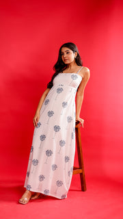 Whit & Blue Palm Tree Maxi Dress