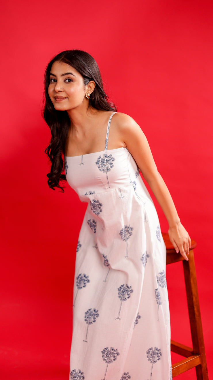 Whit & Blue Palm Tree Maxi Dress