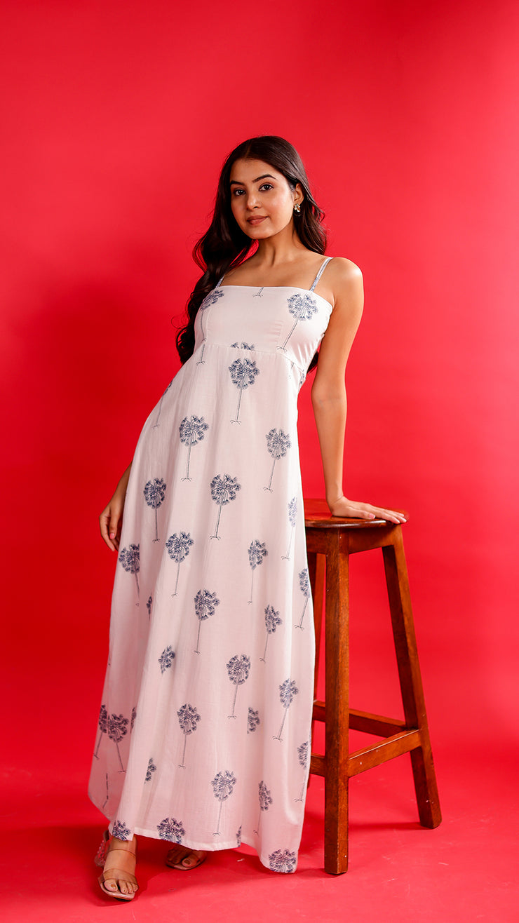 Whit & Blue Palm Tree Maxi Dress