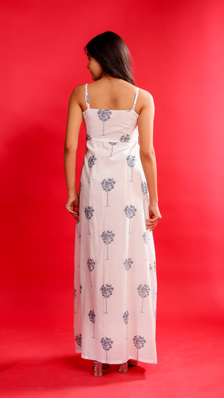 Whit & Blue Palm Tree Maxi Dress