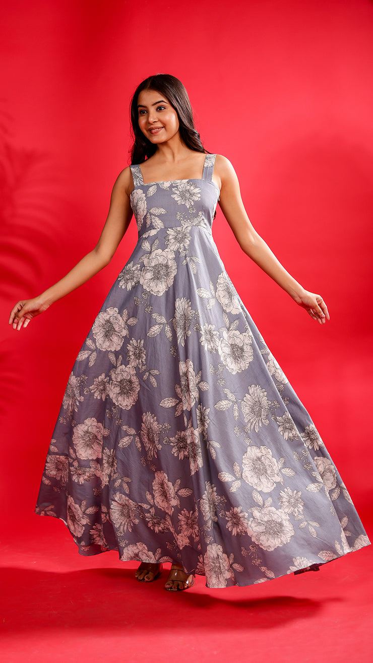 Grey Bloom Maxi Dress