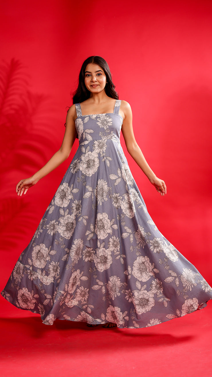 Grey Bloom Maxi Dress