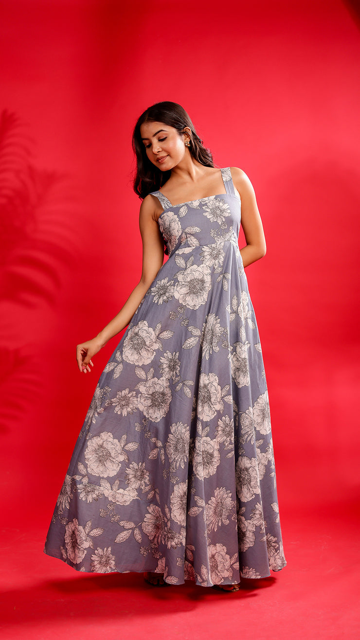 Grey Bloom Maxi Dress