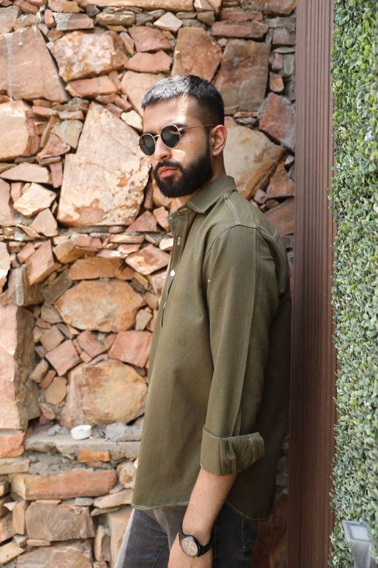 Olive Green Threaded Classic Shirt