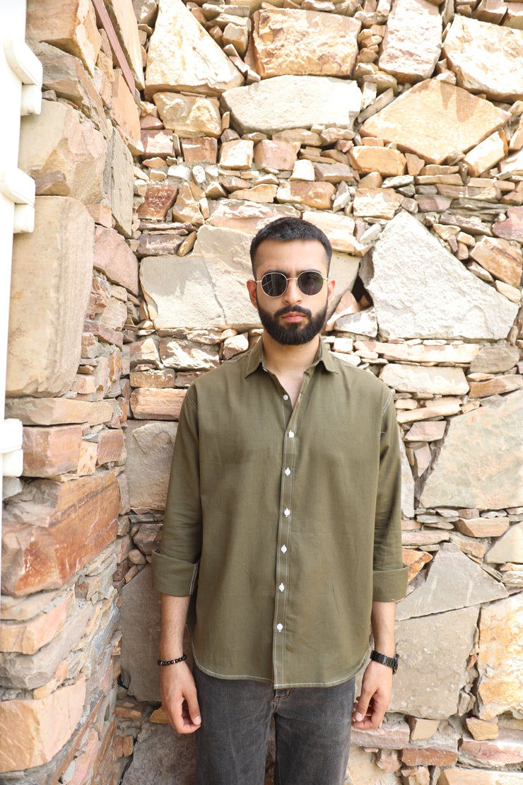 Olive Green Threaded Classic Shirt