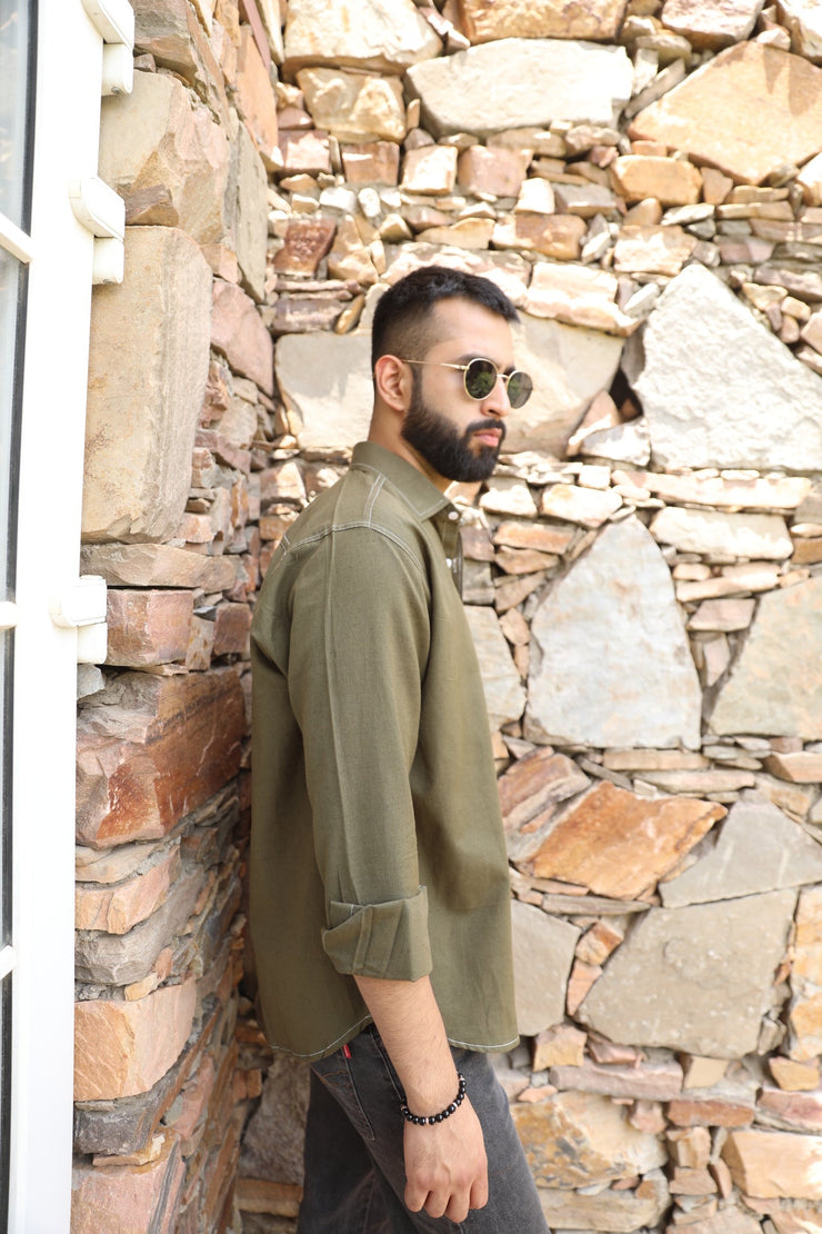 Olive Green Threaded Classic Shirt