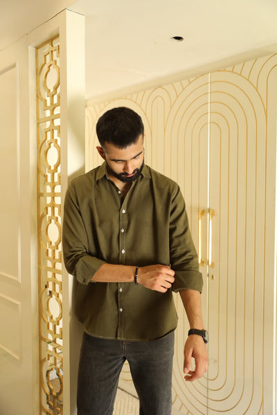 Olive Green Threaded Classic Shirt