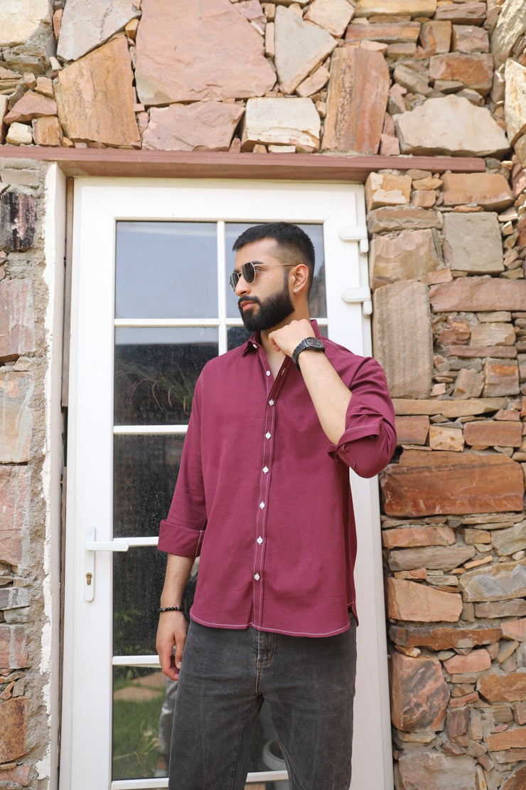 Deep Wine Threaded Classic Shirt