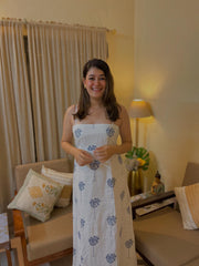 Whit & Blue Palm Tree Maxi Dress